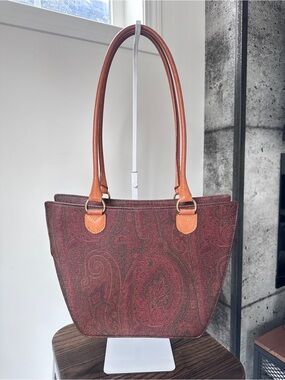 Etro Brown Paisley Printed Coated Canvas and Leather Shoulder Bag